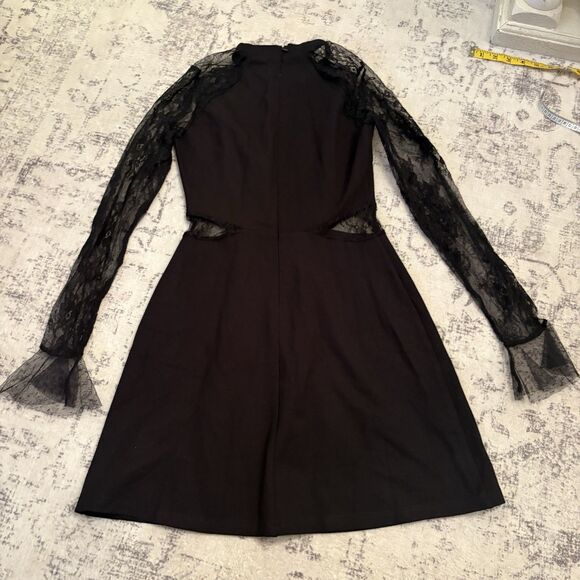 Lulus Bragging Rights Black Lace Long Sleeve Skater Dress Size Small NWT Goth - Picture 5 of 10